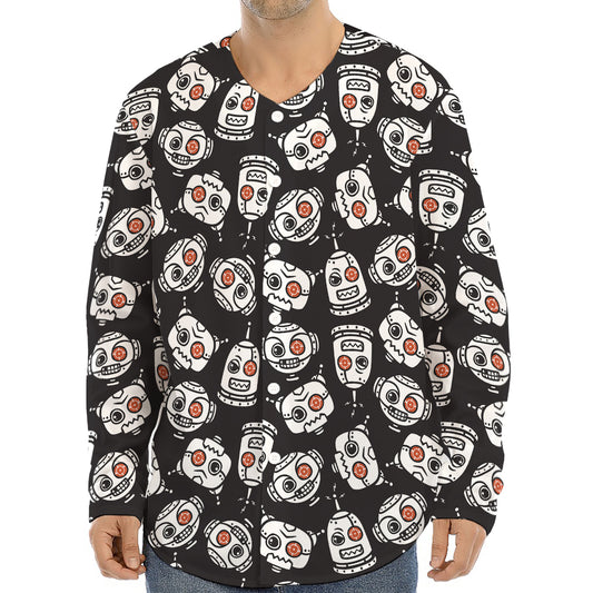 Angry Robot Pattern Print Long Sleeve Baseball Jersey