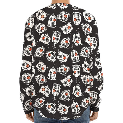 Angry Robot Pattern Print Long Sleeve Baseball Jersey