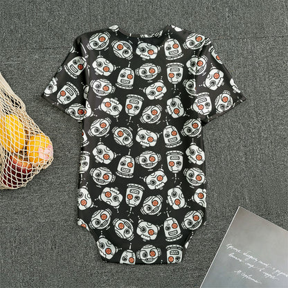 Angry Robot Pattern Print Men's Bodysuit