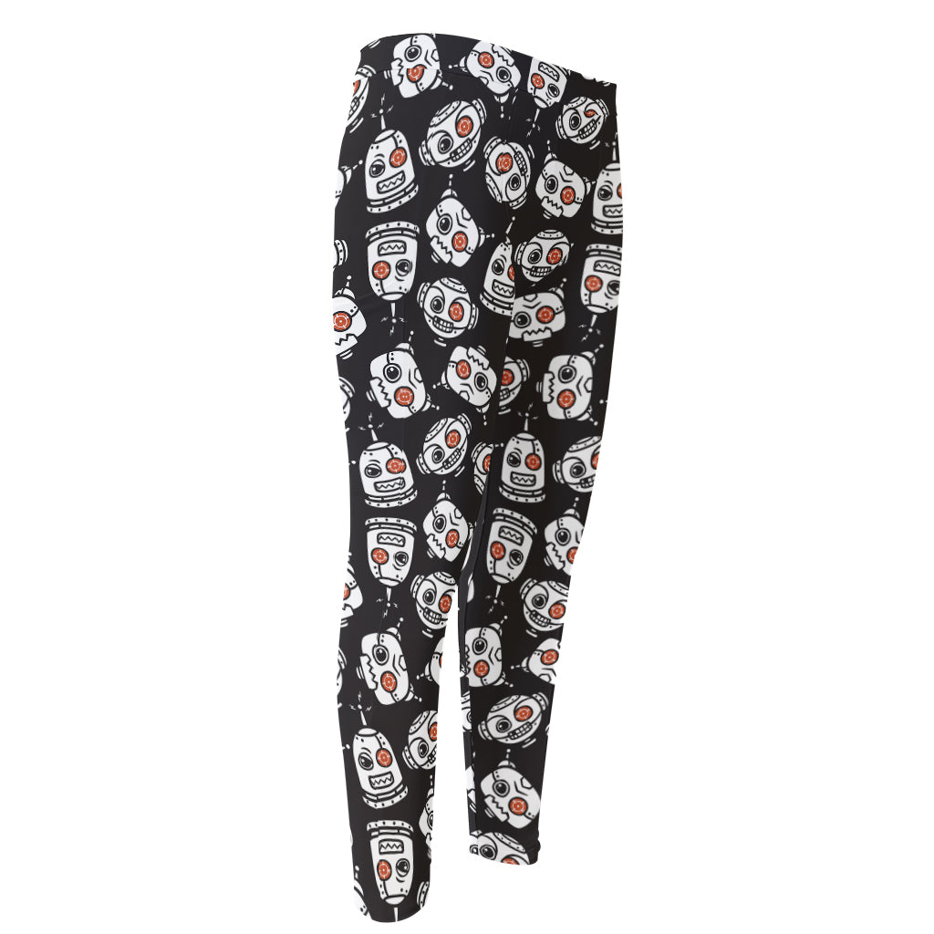 Angry Robot Pattern Print Men's Compression Pants