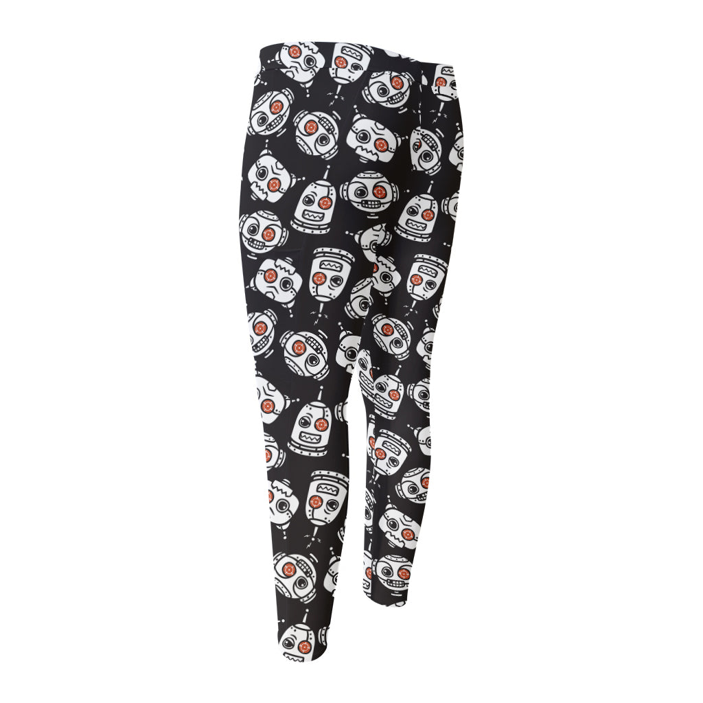 Angry Robot Pattern Print Men's Compression Pants