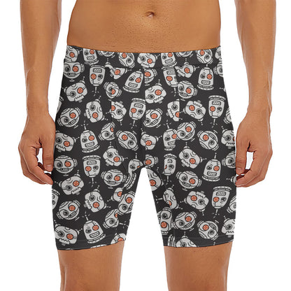 Angry Robot Pattern Print Men's Long Boxer Briefs