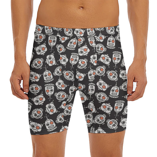 Angry Robot Pattern Print Men's Long Boxer Briefs