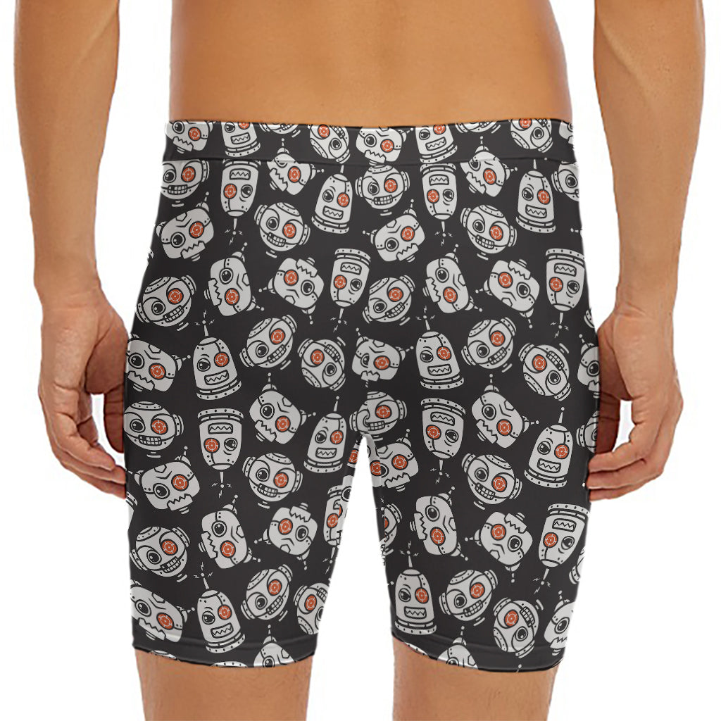 Angry Robot Pattern Print Men's Long Boxer Briefs