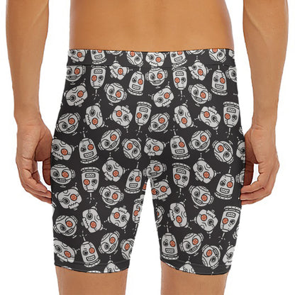 Angry Robot Pattern Print Men's Long Boxer Briefs