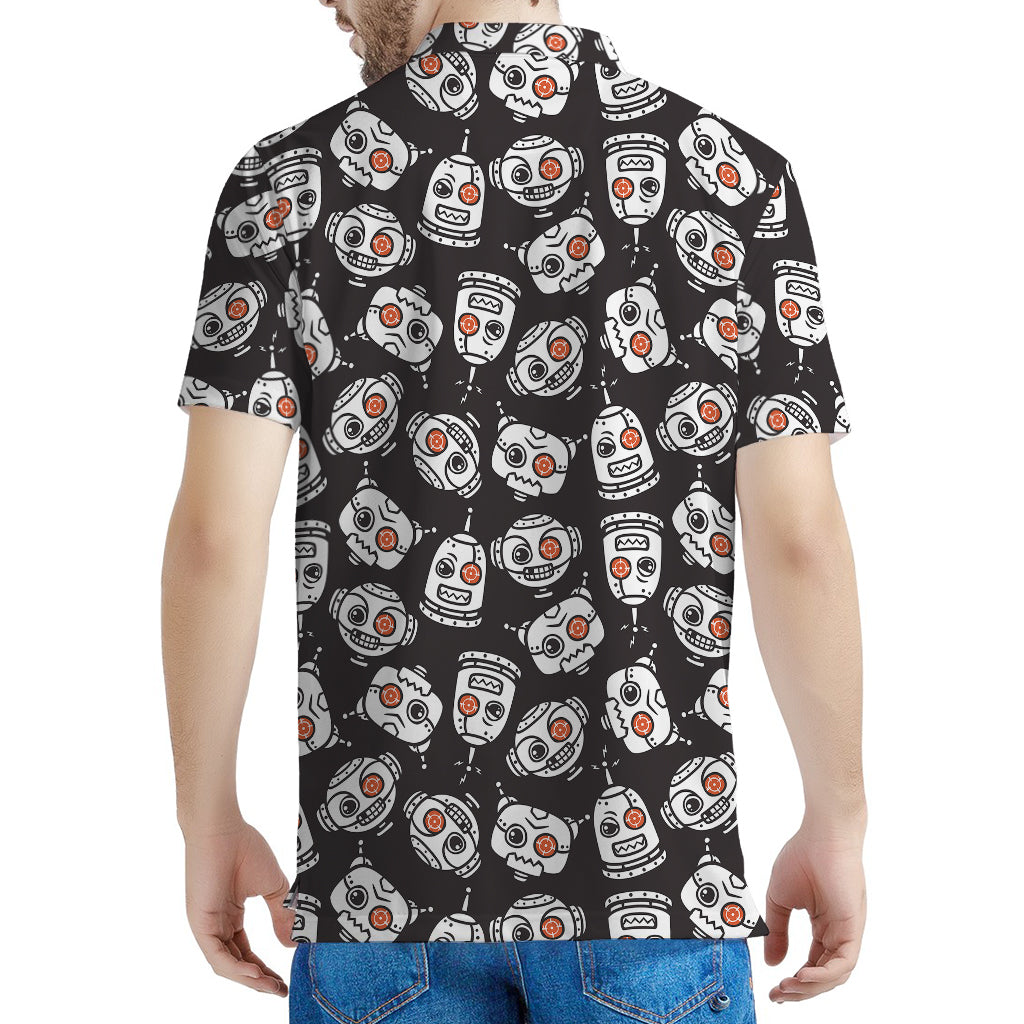 Angry Robot Pattern Print Men's Polo Shirt