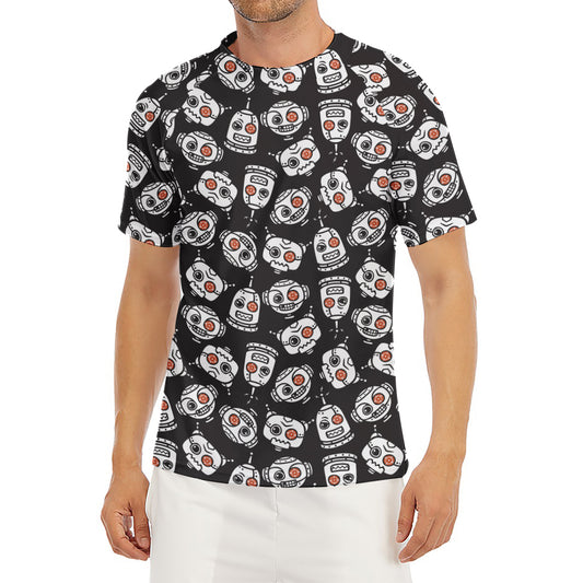 Angry Robot Pattern Print Men's Short Sleeve Rash Guard