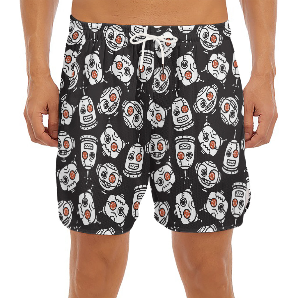 Angry Robot Pattern Print Men's Split Running Shorts