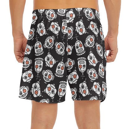 Angry Robot Pattern Print Men's Split Running Shorts