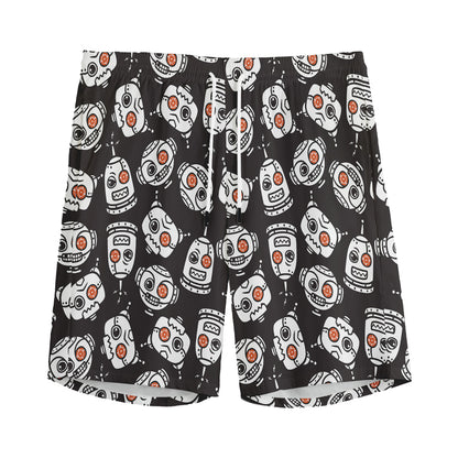 Angry Robot Pattern Print Men's Sports Shorts