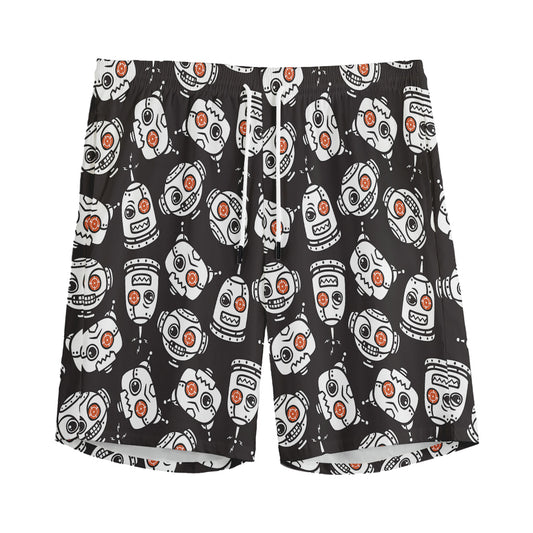 Angry Robot Pattern Print Men's Sports Shorts
