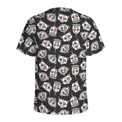 Angry Robot Pattern Print Men's Sports T-Shirt