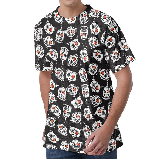 Angry Robot Pattern Print Men's Velvet T-Shirt