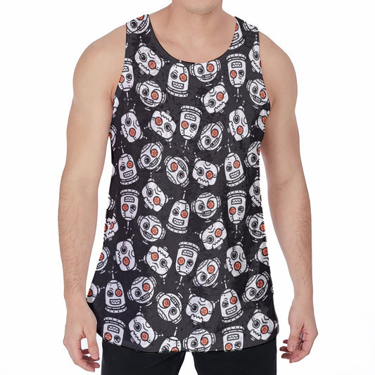 Angry Robot Pattern Print Men's Velvet Tank Top
