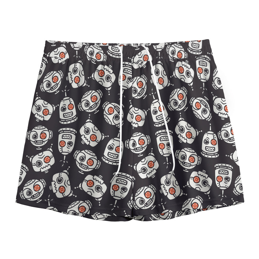Angry Robot Pattern Print Mesh Shorts