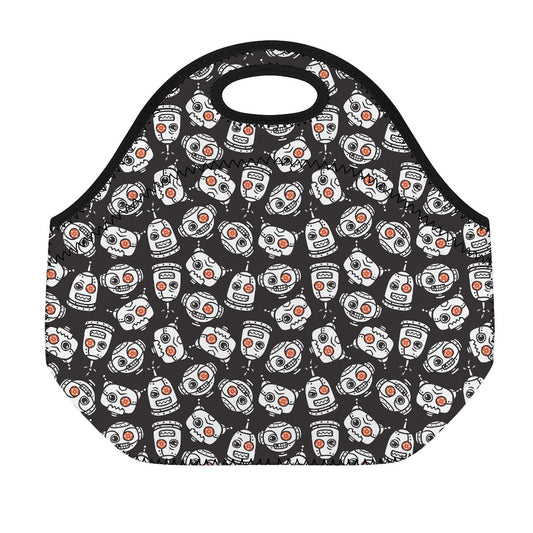 Angry Robot Pattern Print Neoprene Lunch Bag