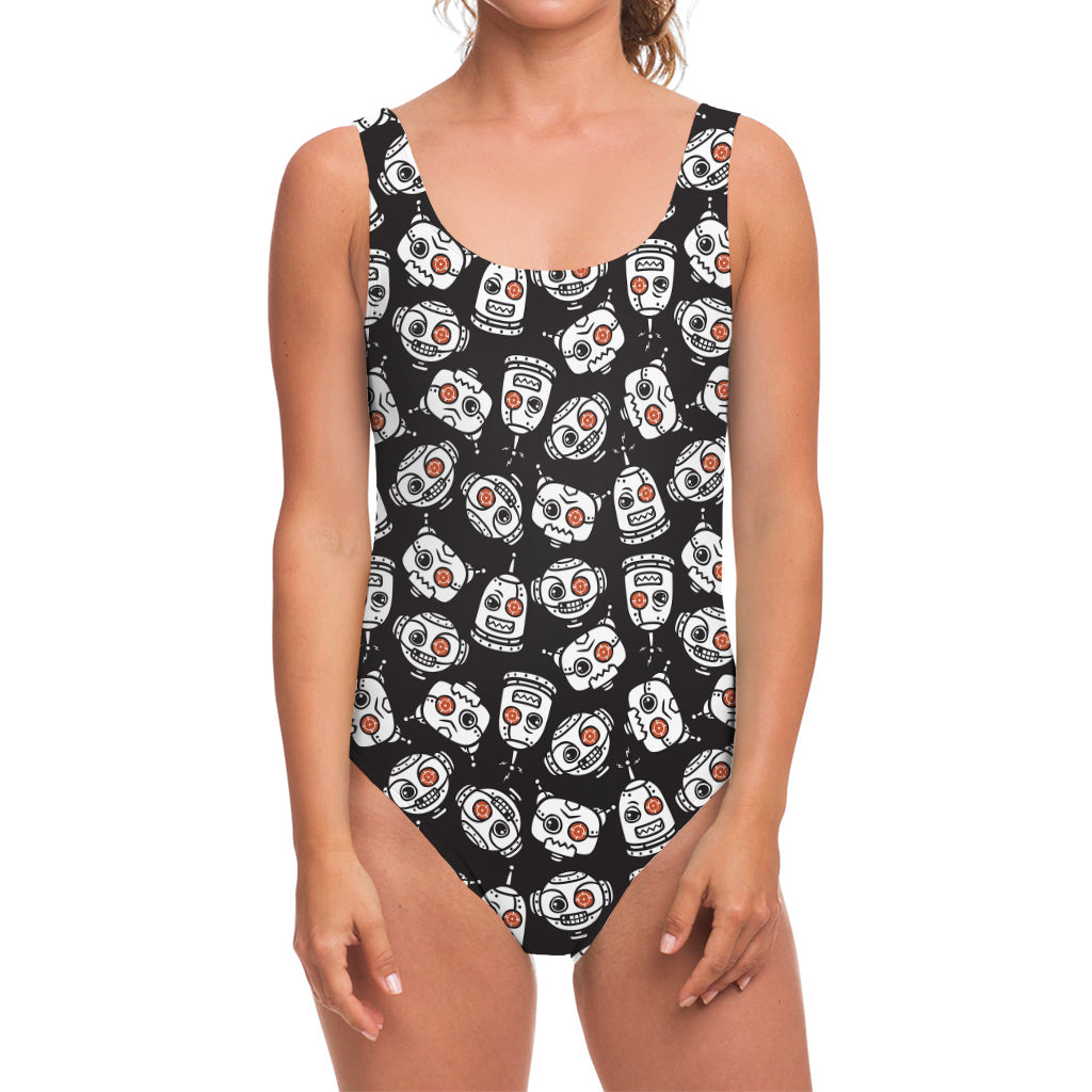 Angry Robot Pattern Print One Piece Swimsuit