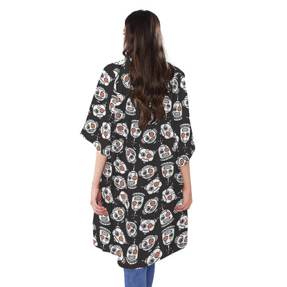 Angry Robot Pattern Print Open Front Beach Cover Up