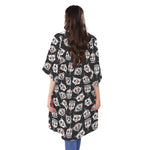 Angry Robot Pattern Print Open Front Beach Cover Up