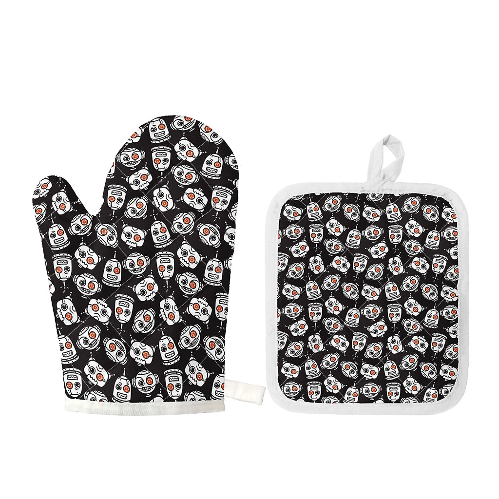 Angry Robot Pattern Print Oven Mitt And Pot Holder Set