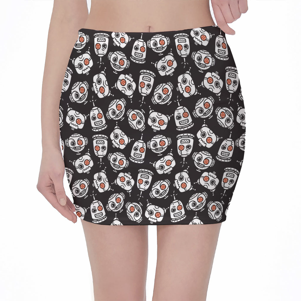Angry Robot Pattern Print Pencil Mini Skirt