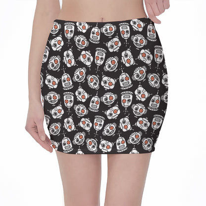 Angry Robot Pattern Print Pencil Mini Skirt