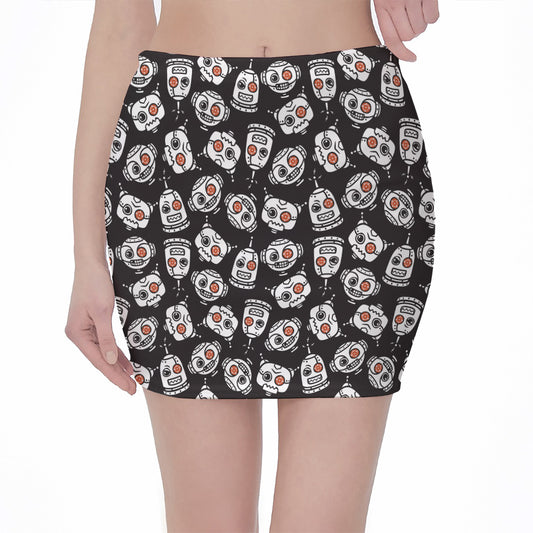 Angry Robot Pattern Print Pencil Mini Skirt
