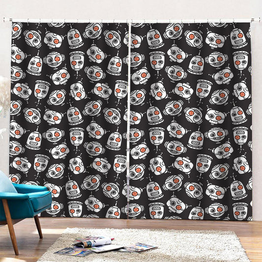 Angry Robot Pattern Print Pencil Pleat Curtains