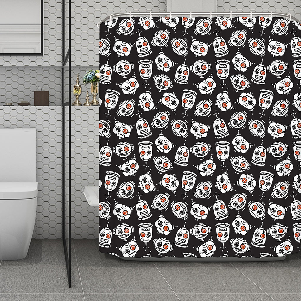 Angry Robot Pattern Print Polyester Shower Curtain