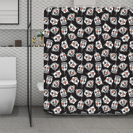 Angry Robot Pattern Print Polyester Shower Curtain