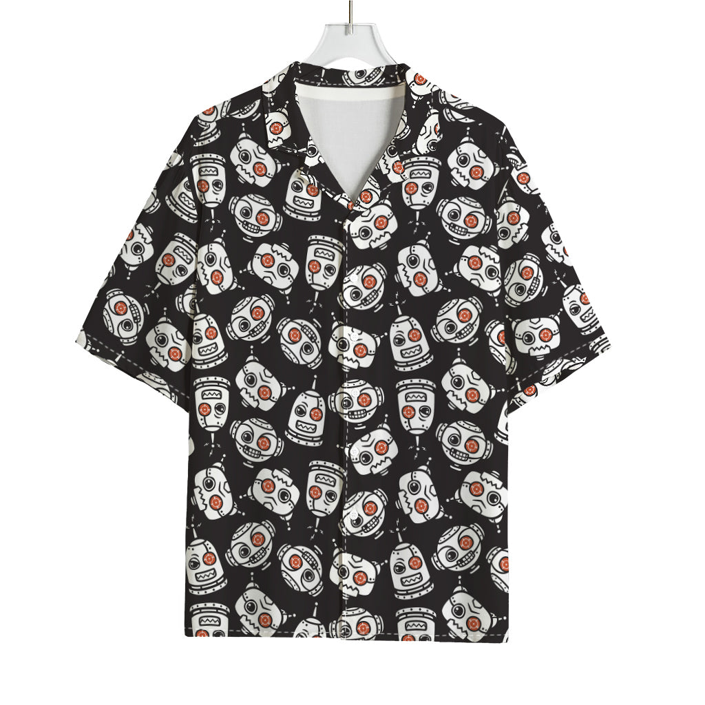 Angry Robot Pattern Print Rayon Hawaiian Shirt