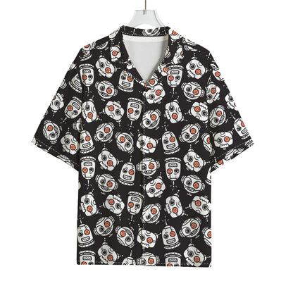 Angry Robot Pattern Print Rayon Hawaiian Shirt