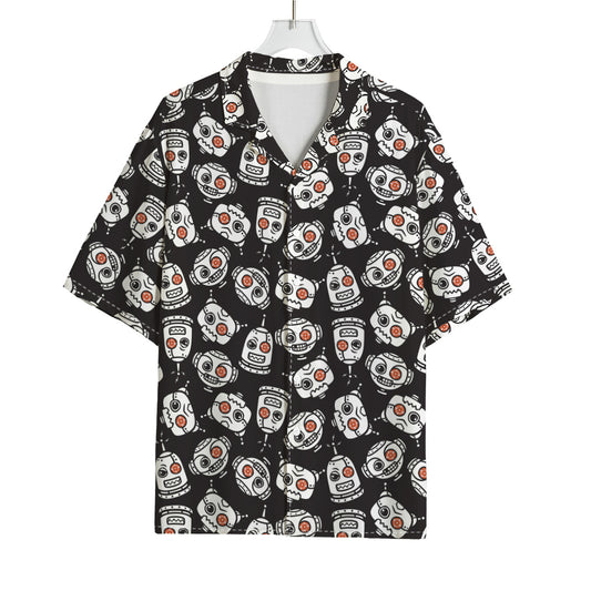 Angry Robot Pattern Print Rayon Hawaiian Shirt