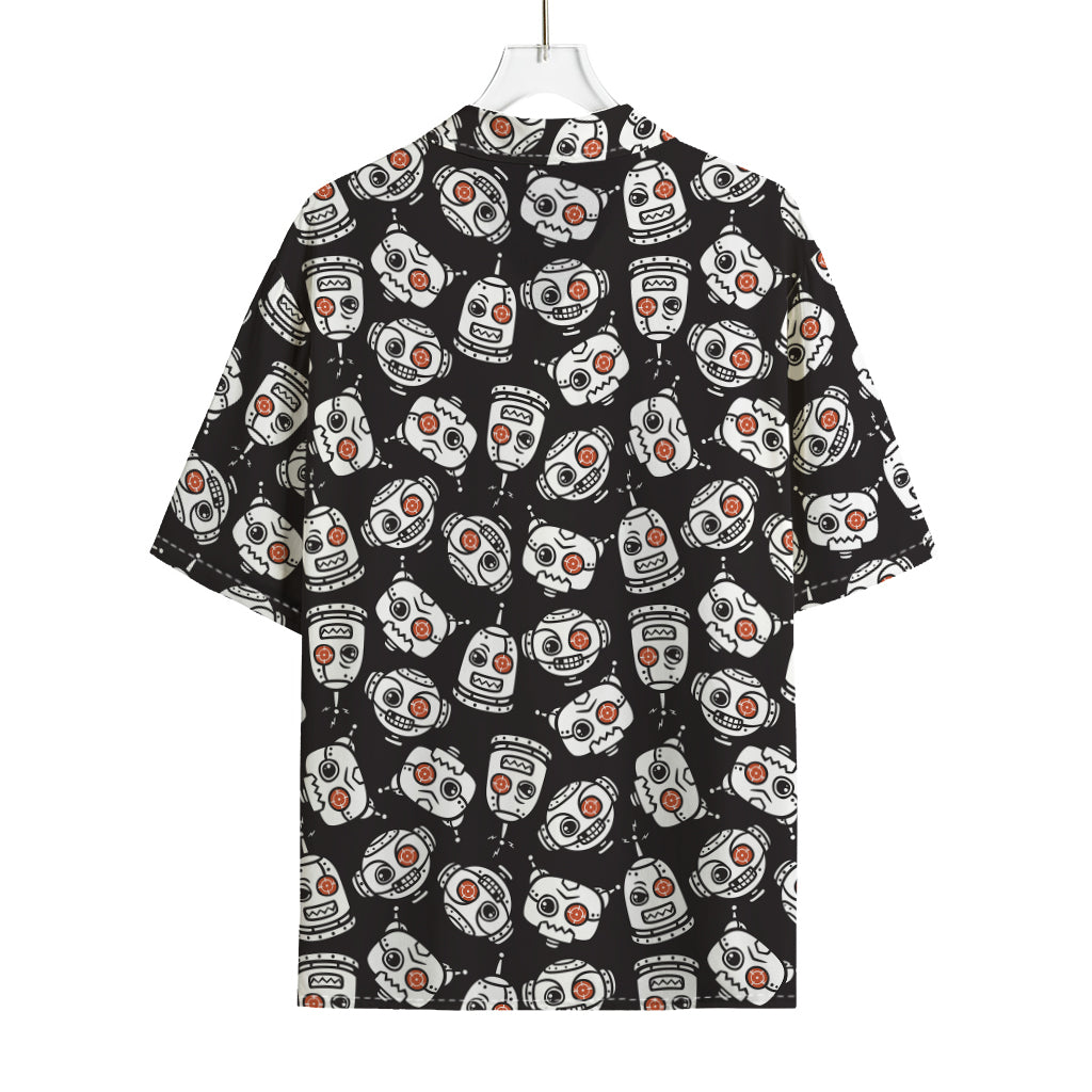 Angry Robot Pattern Print Rayon Hawaiian Shirt