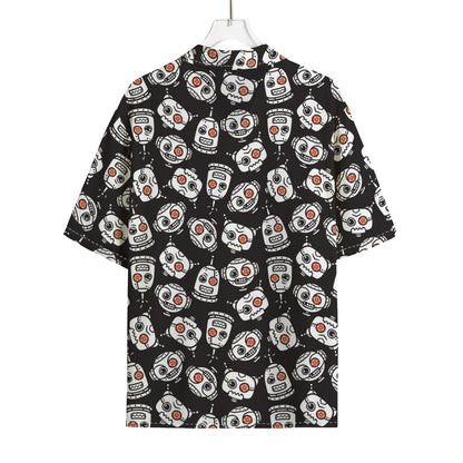 Angry Robot Pattern Print Rayon Hawaiian Shirt
