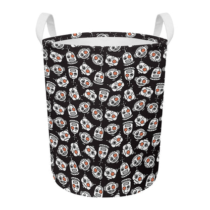 Angry Robot Pattern Print Round Laundry Basket