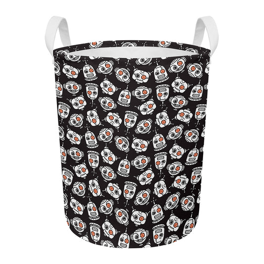 Angry Robot Pattern Print Round Laundry Basket