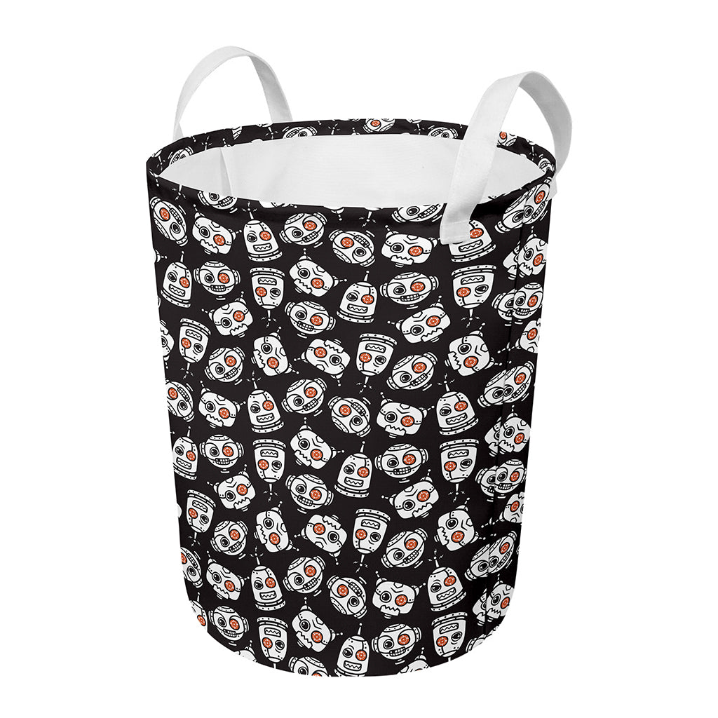Angry Robot Pattern Print Round Laundry Basket
