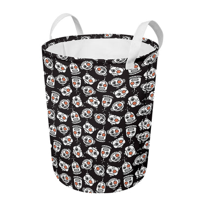 Angry Robot Pattern Print Round Laundry Basket