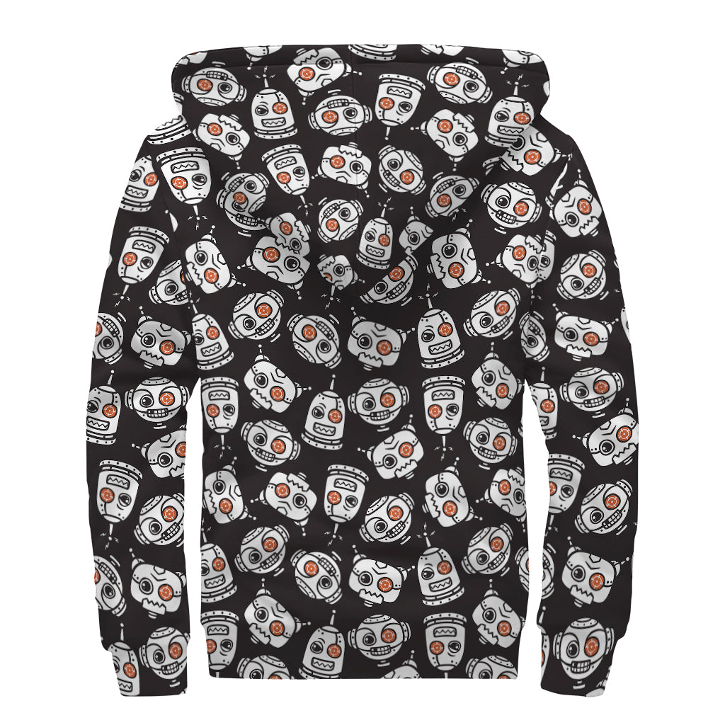 Angry Robot Pattern Print Sherpa Lined Zip Up Hoodie