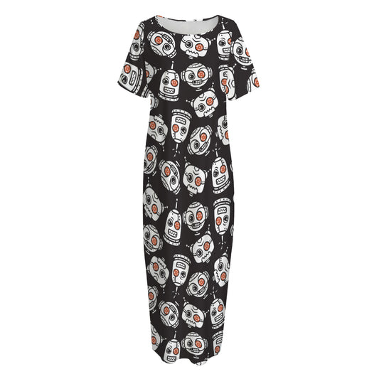 Angry Robot Pattern Print Short Sleeve Long Nightdress