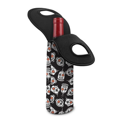 Angry Robot Pattern Print Single Neoprene Wine Tote