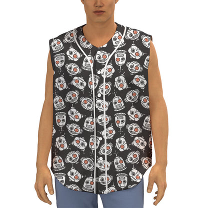 Angry Robot Pattern Print Sleeveless Baseball Jersey
