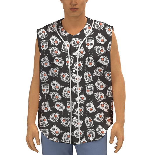 Angry Robot Pattern Print Sleeveless Baseball Jersey