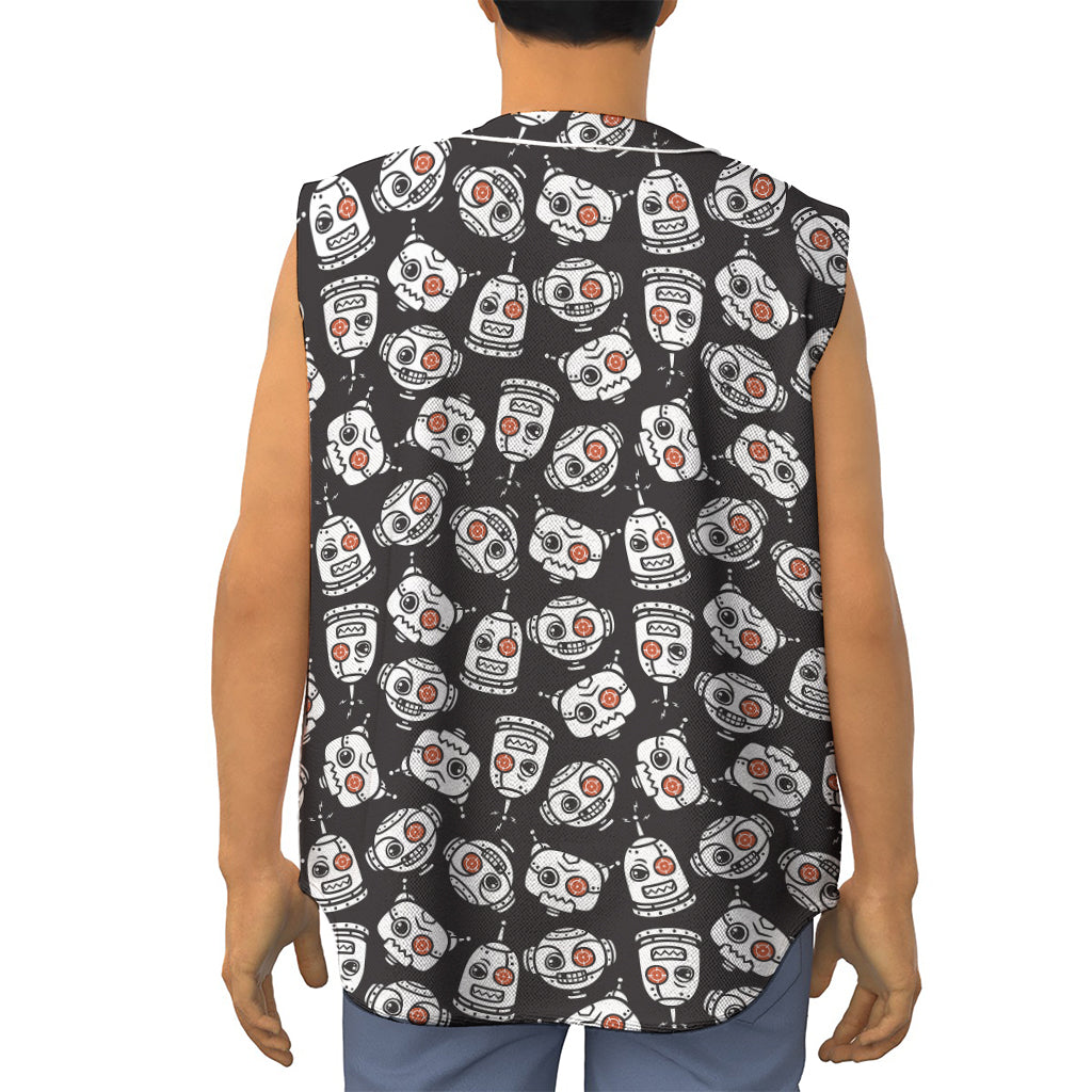 Angry Robot Pattern Print Sleeveless Baseball Jersey