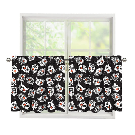 Angry Robot Pattern Print Tier Curtains