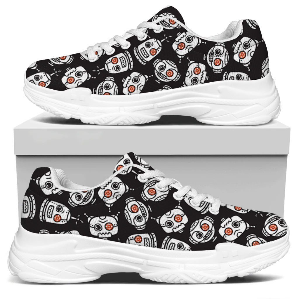 Angry Robot Pattern Print White Chunky Shoes