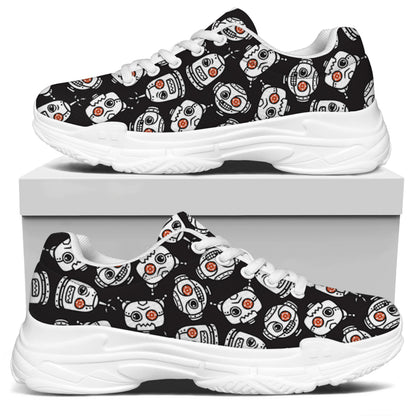 Angry Robot Pattern Print White Chunky Shoes