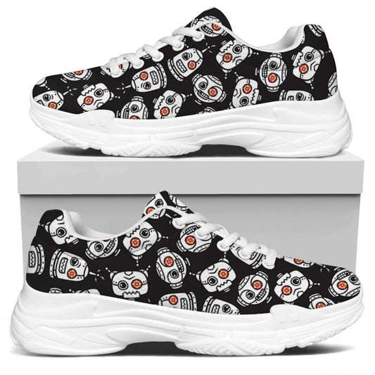 Angry Robot Pattern Print White Chunky Shoes