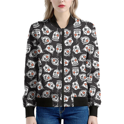 Angry Robot Pattern Print Women's Bomber Jacket